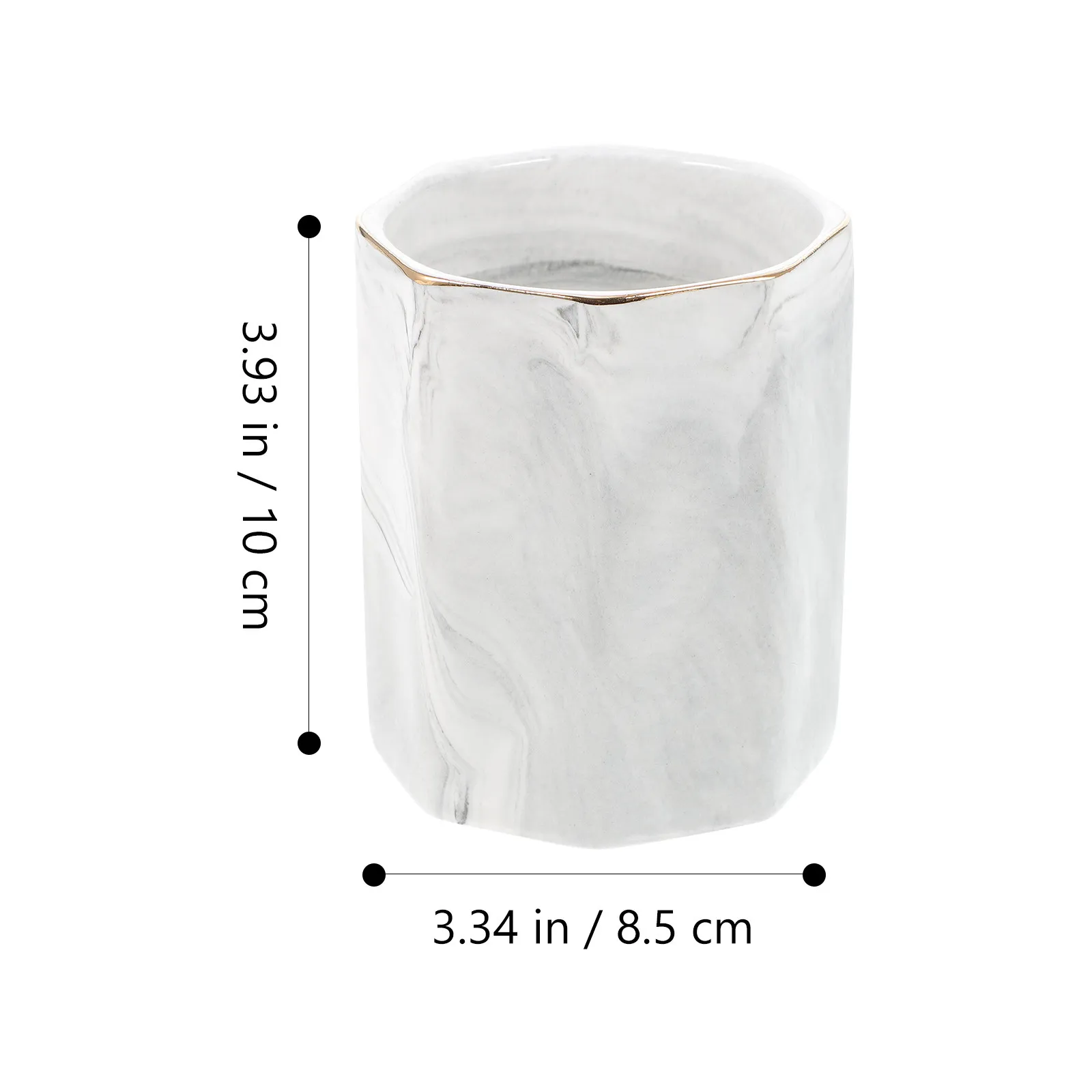 Polished Marble Pencil Holder Geometric Hexagon Shape Smooth Surface Multi-Purpose Pen Cup Makeup Brush Organizer