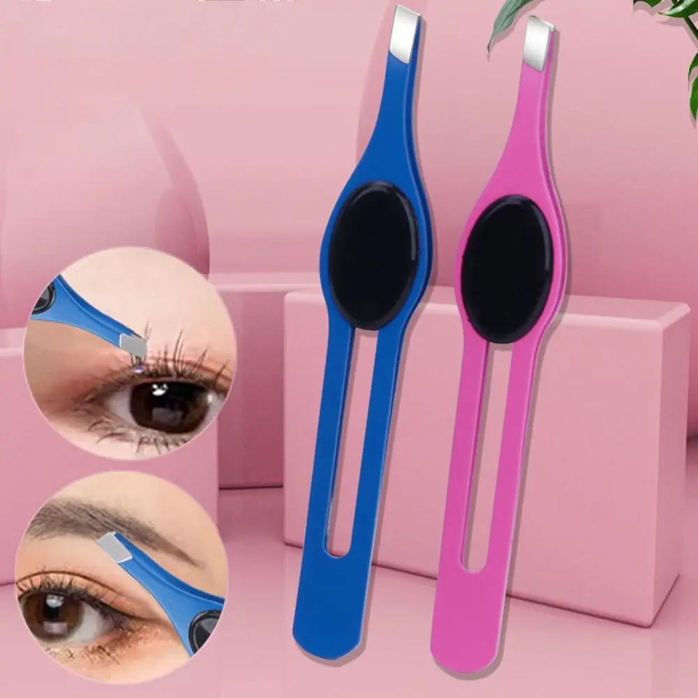 Colorful Stainless Steel Tweezer Non-slip Handle Multifunction Slanted Eye Brow Clips Hair Removal Wear-resistant Eyelash Curler
