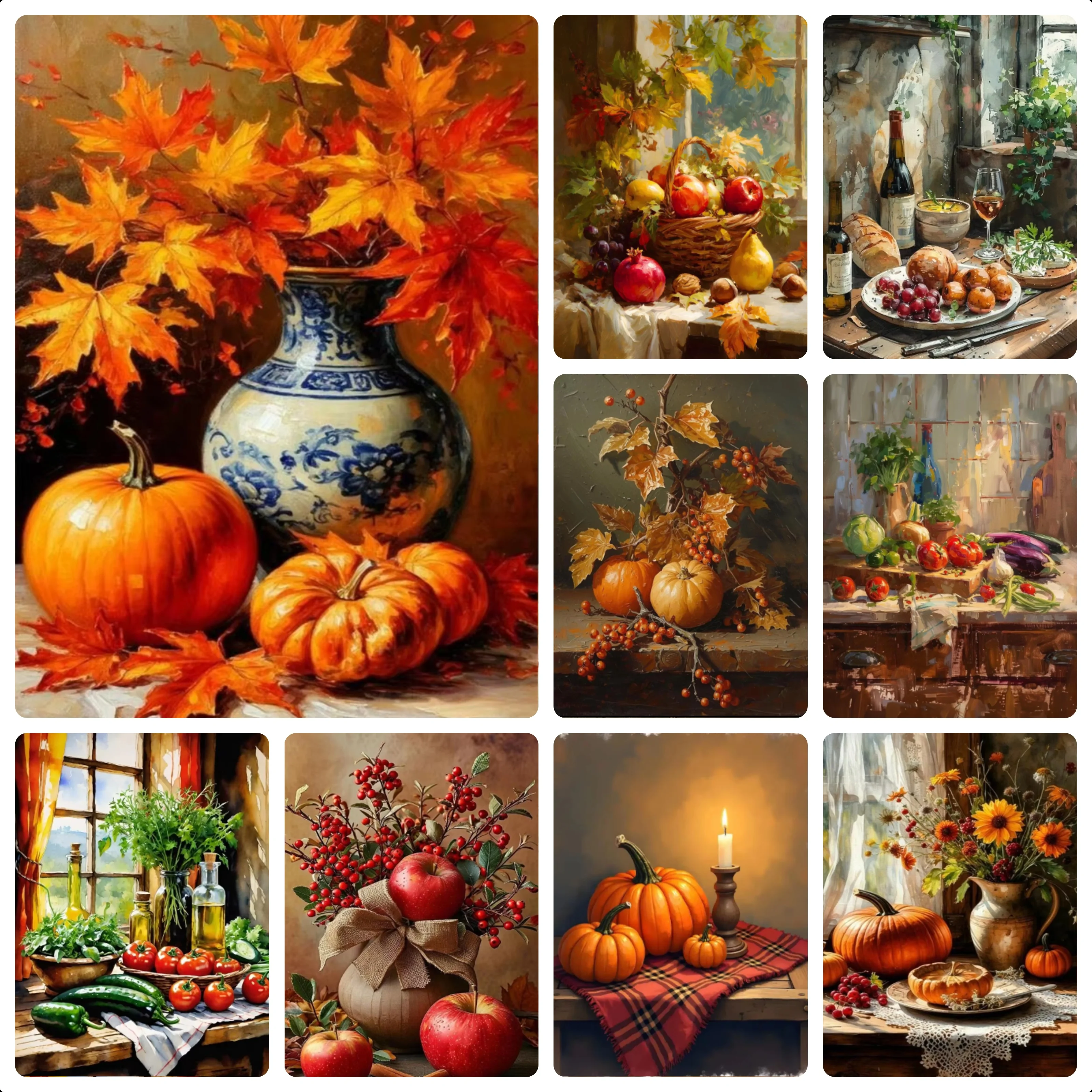 Vintage Still life Print Pumpkin Cherry Fruit Jigsaw Puzzles 500/1000/1200/2000PCS Handmade Exquisite Kitchen Decor Gift