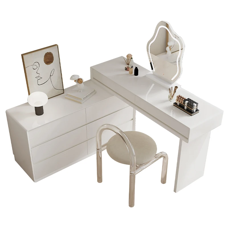 Women Girls Modern Vanity Table Storage Organizer Nordic Unique White Dresser Mirror Chair Tocador Maquillaje Bedroom Furniture