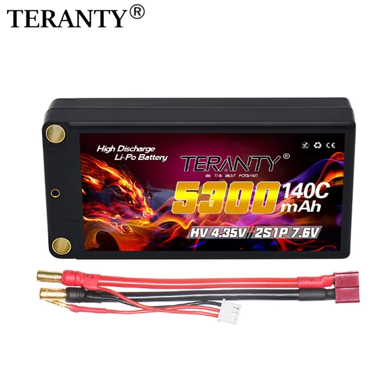 

5300Mah 2S 7.6V Hv Low Profile Hardcase Shorty Lipo Batterij 5.0Mm bullet Voor Racing Rc Auto Boot 140C/280C 7.6V Battery