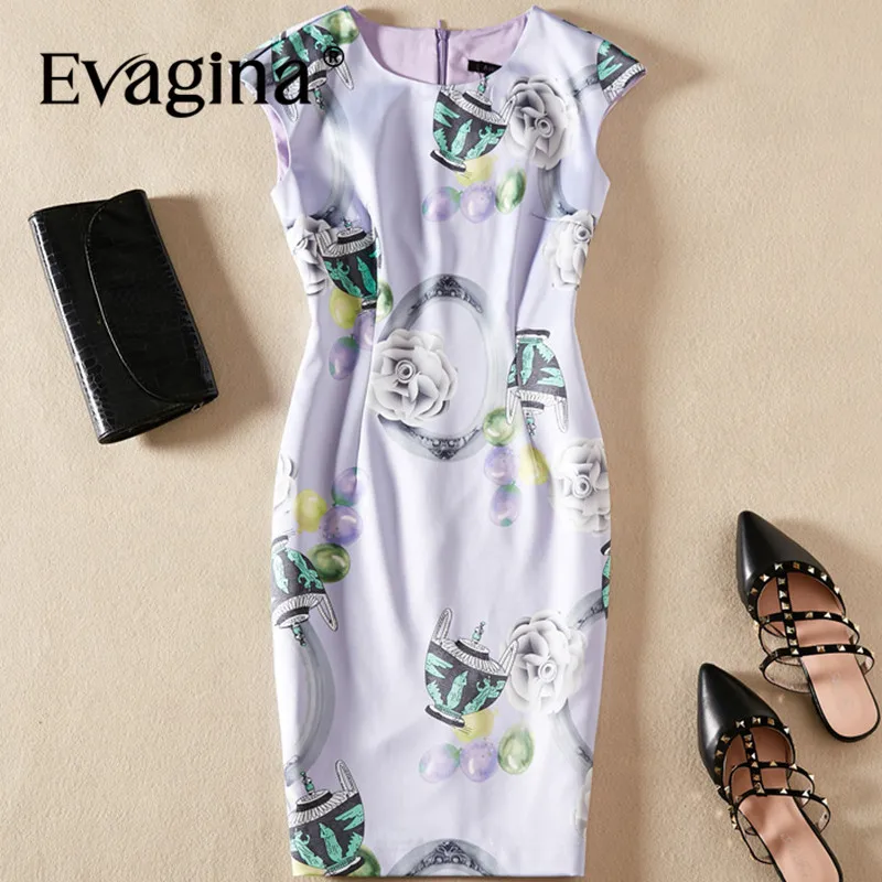 Evagina Fashion design Spring Summer Women's Sleeveless Printing Slim-Fit Hip Wrap S-XXL Mini Pencil Dresses