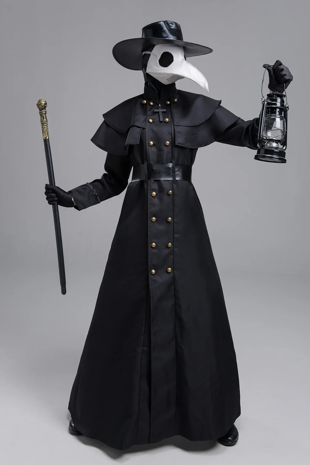 Plague Doctor เครื่องแต่งกายยาว Robe Cape Steampunk Bird Beak Mask ชุด Plague Bird ปาก Doctor คอสเพลย์ฮาโลวีนเครื่องแต่งกาย Cross