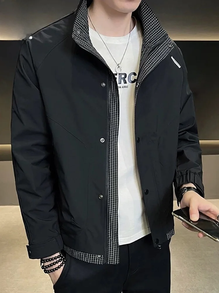 

Мужская ветрозащитная и водонепроницаемая куртка с воротником-стойкой в клетку, модная брендовая верхняя одежда из осенней коллекции для молодежи