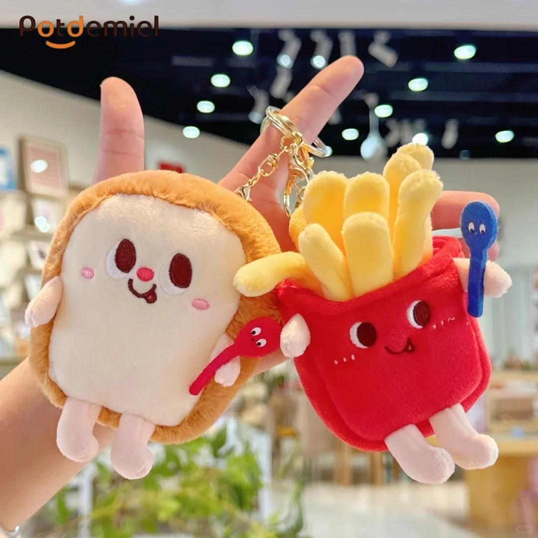 

Potdemiel Kawaii Plush Toy Pendants Toast French Fries Fried Chicken Keychains Mystery Blind Box Funny Gift For Kids Bag Decor