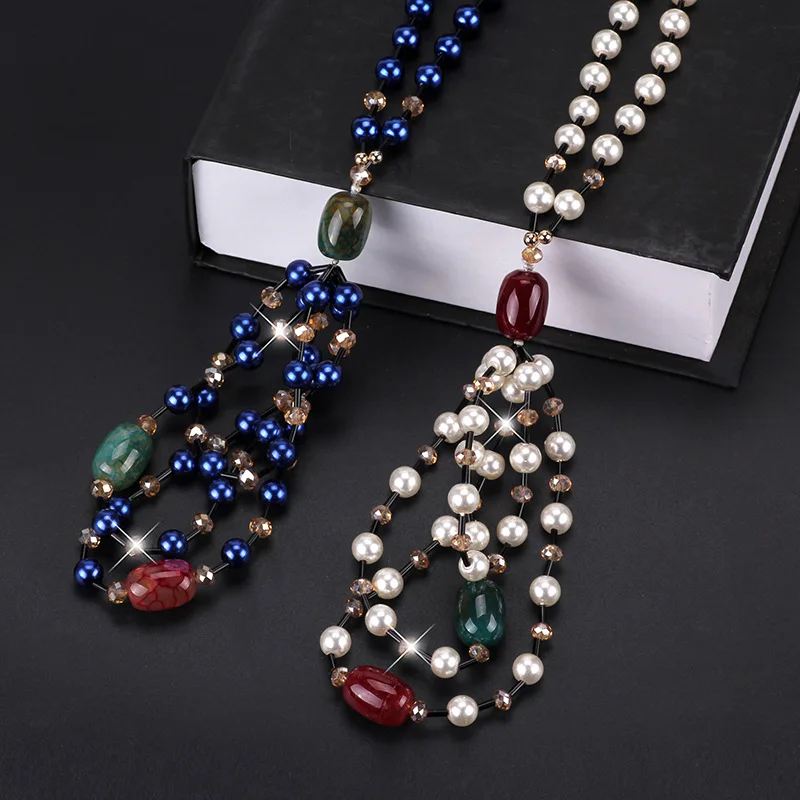 

Brand new natural stone sweater chain, retro autumn and winter women's long and versatile necklace