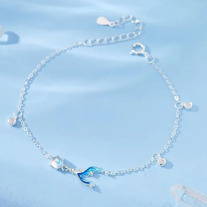 925 Silver Mermaid Necklace Bracelet Earrings Ring Moonlight Jewelry Gift for Women Birthday Anniversary Elegant 4-Set view 6