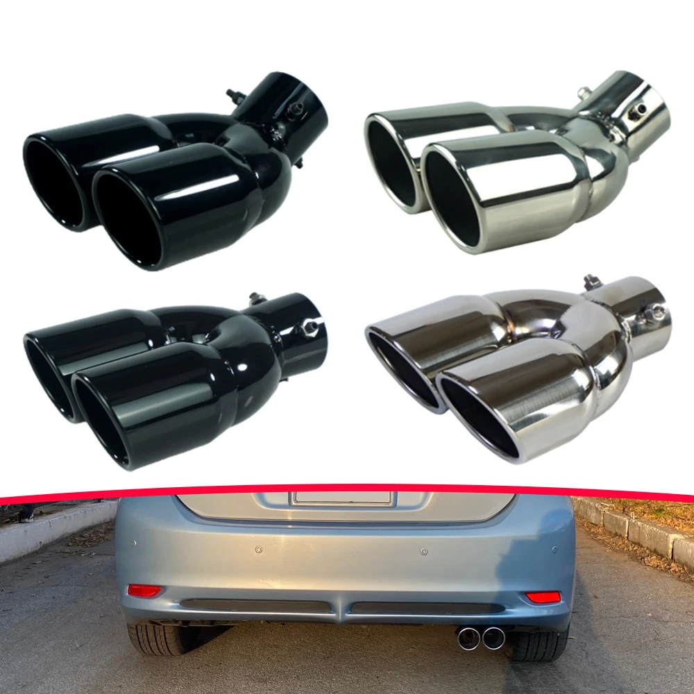 

Universal 63mm Car Inlet Double Barrel Rear Exhaust Tip Tail Pipe Muffler Black Titanium Outlet Stainless Steel Car Accessories