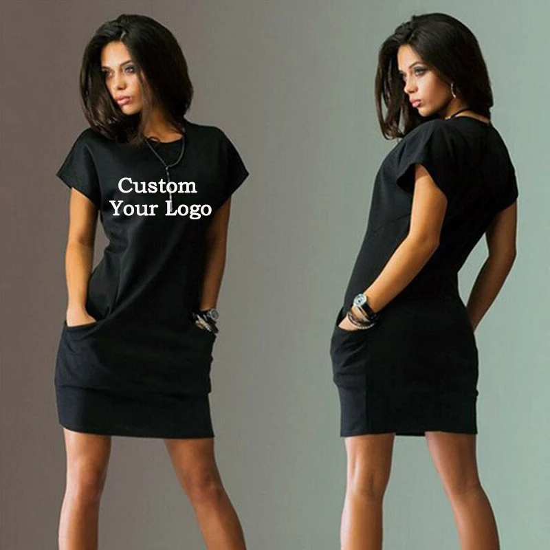 2023 Fashion Women's Dresses Summer Mini Dresses Short Sleeve Small Pocket Dress Customize your logo