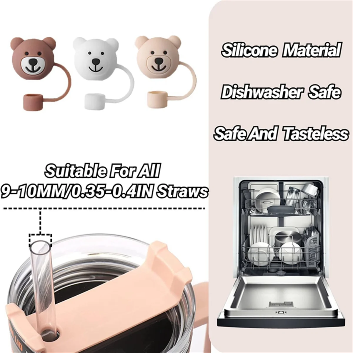 3 упаковки соломенных чехла для чашек Стэнли, защитная соломенная крышка с милым медведем, совместимая с силиконовой соломинкой Stanley 30 и 40 унций HY