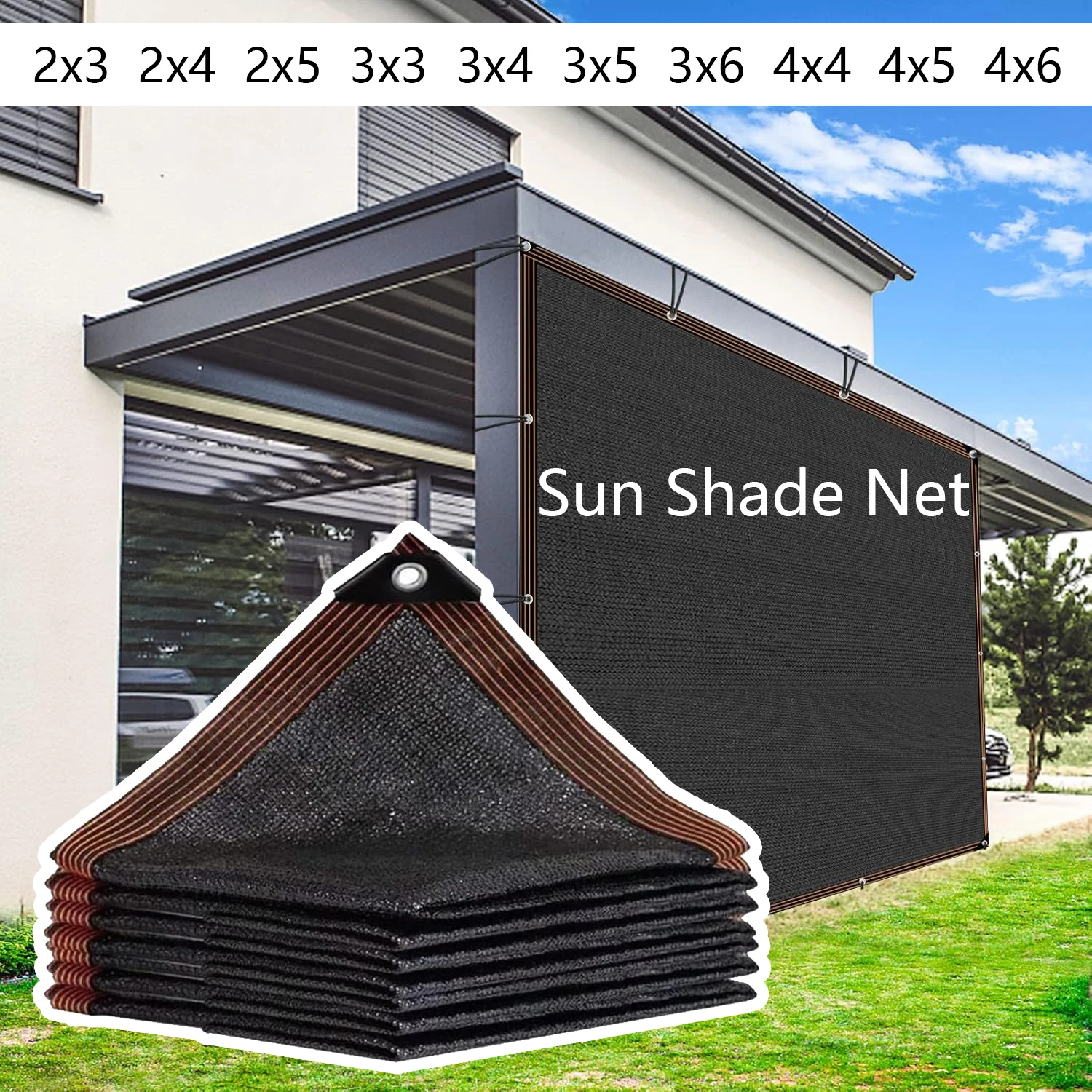 Schwarzes UV-Schutz Sonnenschutznetz, Rostfreie Ösen Atmungsaktives Netzgewebe, Outdoor Garten Gewächshaus Pflanzen-Schattierungsdecke