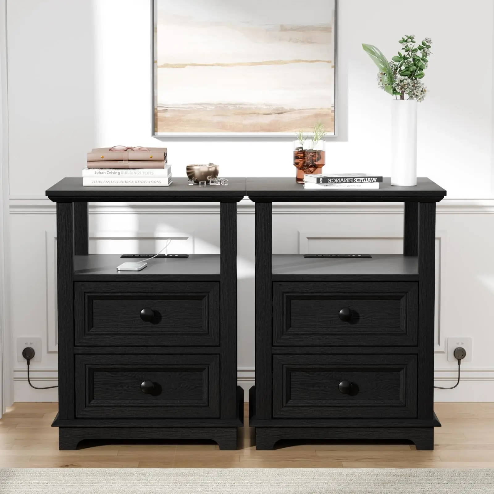 End Table with Fast Charging Station Set of 2, 18
