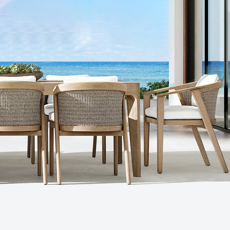 

Courtyard Terrace Waterproof Sun Leisure Teak Rattan Dining Chair Garden