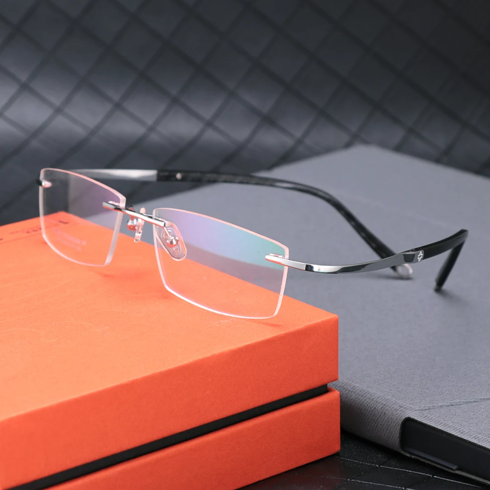 Pure Titanium Anti-blue Light Reading glasses Men Ultra-light Rimless Computer Glasses Can Be Customized Prescription