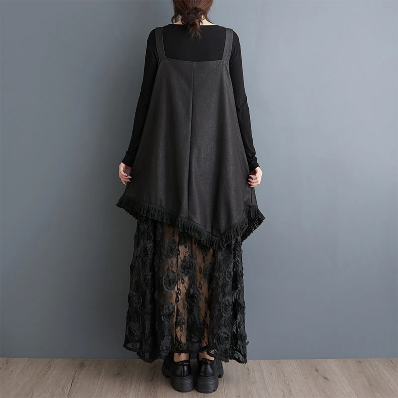 Autumn 2025 Hong Kong Sle Heavy Work 3D Flower Lace Patchwork Long Svel Dr Loose A-Line Skirt Ele Ladylike Print