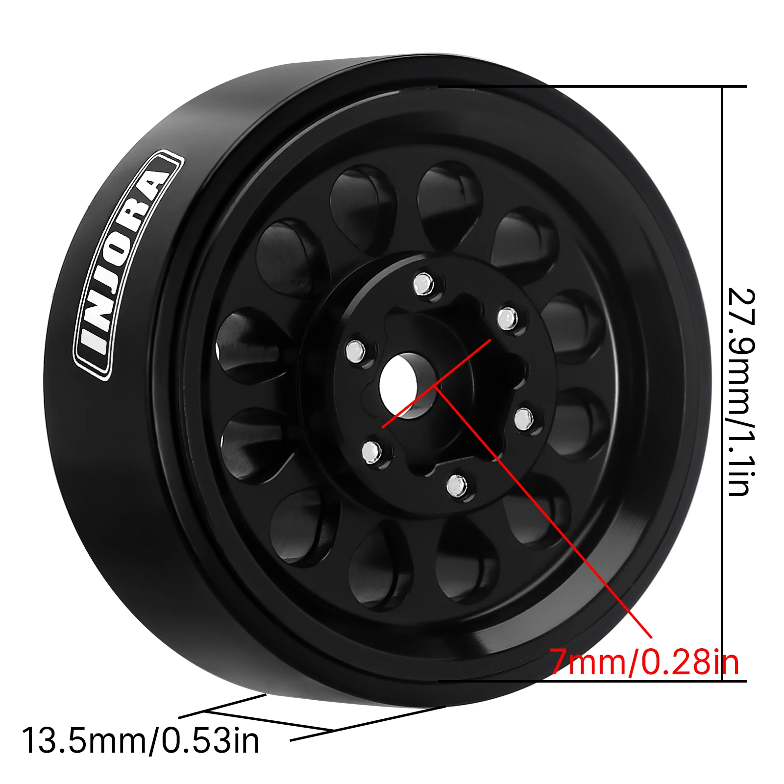 INJORA 1.0 Plus Aluminium Beadlock Wheel Rims for 1/24 1/18 RC Crawler SCX24 TRX4M FCX24 (W1108)