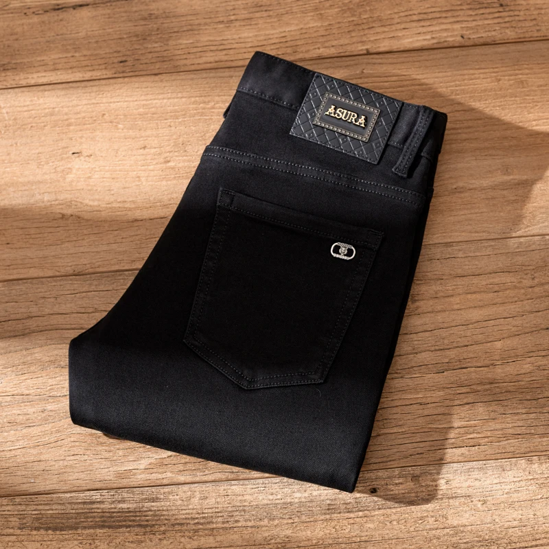 Pure Black Jeans Men's Skinny Versatile Light Luxury Street High-End European Goods Fashion Brand Slim Casual Pants