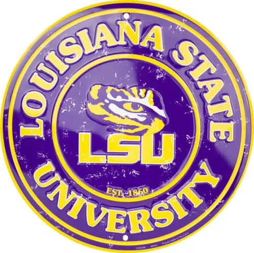 

LSU TIGERS 12" ROUND EMBOSSED METAL SIGN TIGERS UNIVERSITY LOUISIANA STATE