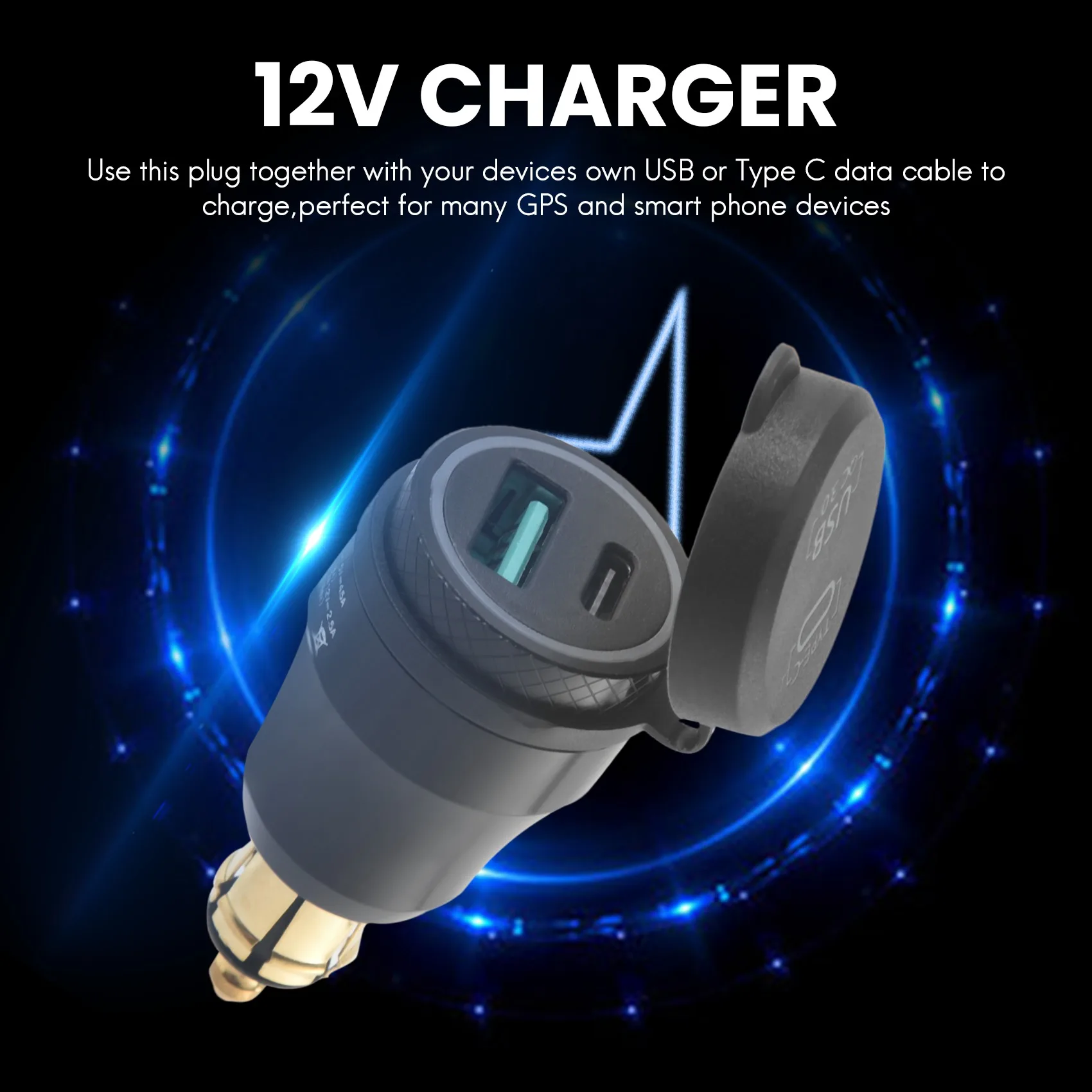A09E-Motorcycle Waterproof Fast With Usb Type-C Port 12V/24V Qc3.0 Power Adapter Hella Din Plug Socket For Bmw Ducati Tr