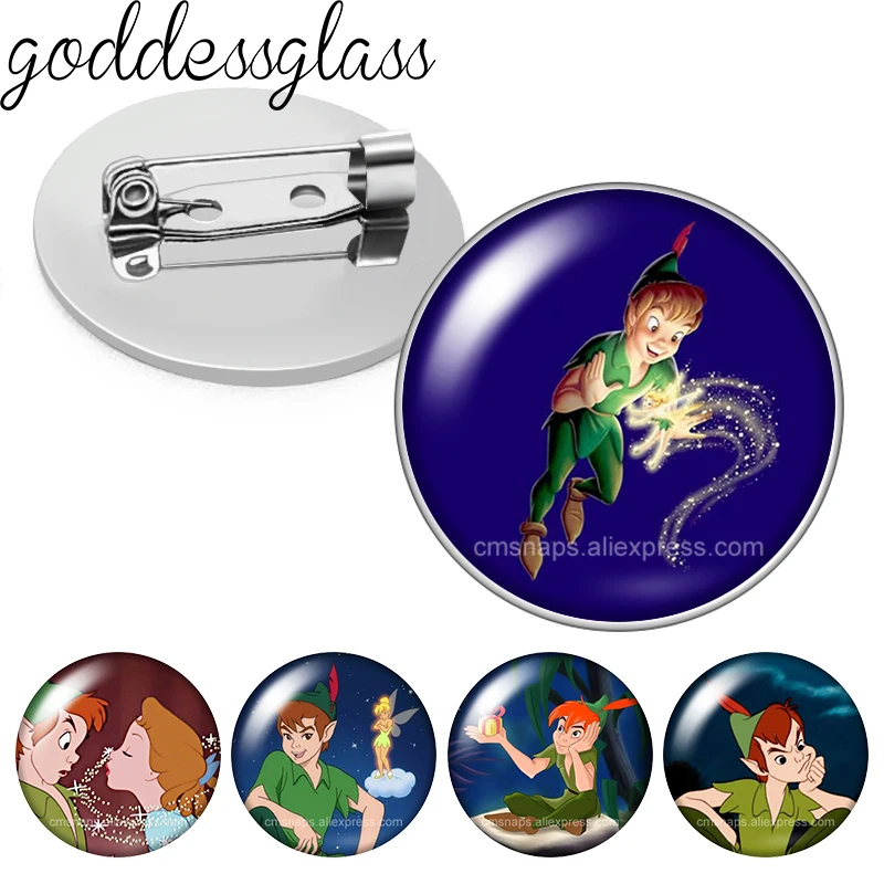 Cartoon Peter Pan Adventure Photo Glass cabochon Brooch pinback button Bag Clothes Denim Jeans Lapel Pin Badge Jewelry