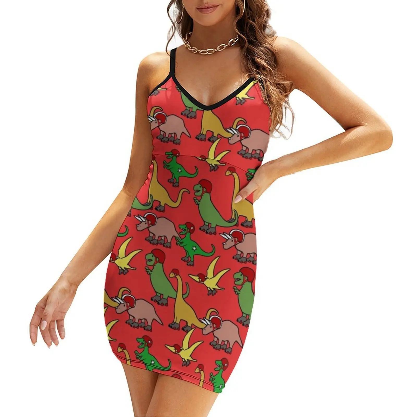 

Roller Derby Dinosaurs RED Pattern Sling Dress sexy short dresses daring summer clothes for women sexy dress