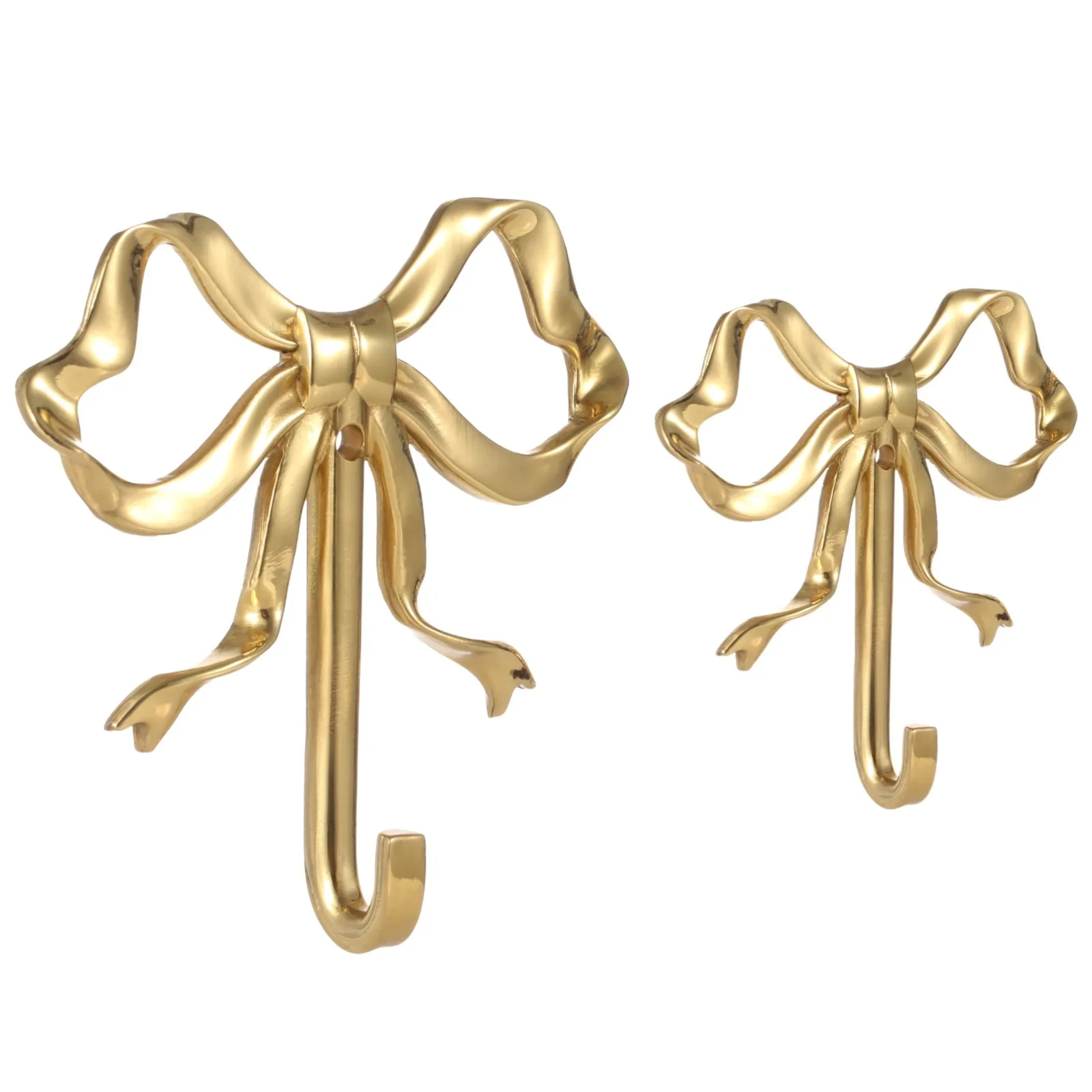 2Pcs Brass Bow Hook Bowknot Wall Hooks Elegant Golden Bow Wall Hanger Home Decor Hook Wall Mounted Metal Hook For Coat Hat Towel