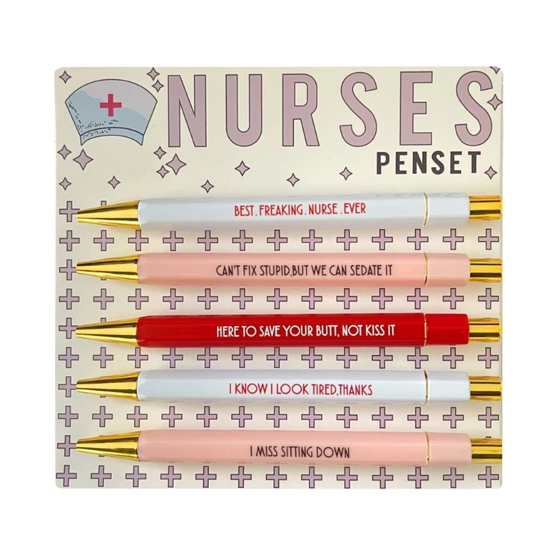 

Nurses Pen Set 5Pcs Funny Nurses Pens Set Fun Nurse Pens Ballpoint Pen Teacher Ballpoint Pen for Nurses Appreciation Y3NC