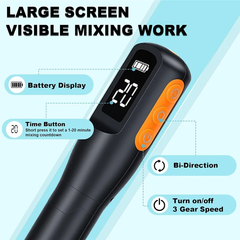 خلاط راتينج HHO، مع حامل قابل للتعديل - 3 سرعات ومؤقت ذكي لتقليل الفقاعات، أدوات خلط راتنجات الإيبوكسي مع 4 مجاذيف للاستخدام بنفسك #5