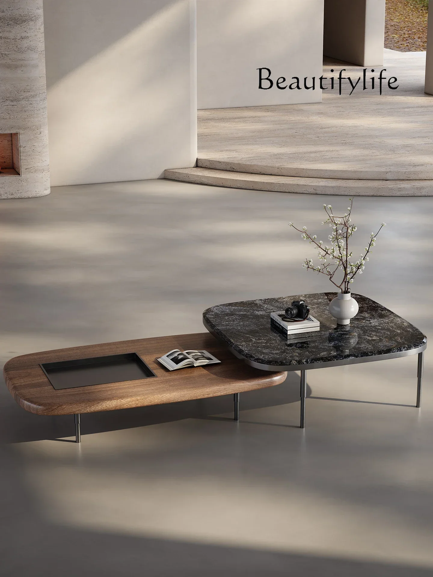 J SS البلاتين الماس طاولة القهوة الحجرية الفاخرة الراقية ضوء الفاخرة الإيطالية الحد الأدنى شقة الطابق فيلا غرفة المعيشة الجوز #3