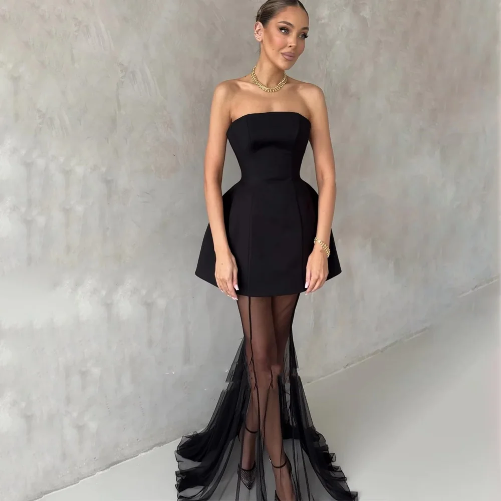 أفضل بيع فساتين سهرة أنيقة بدون حمالات كشكشة ساحرة فستان حفلة موسيقية رائعة رقبة قارب فستان حفلة Fساتين Shicher مخصص