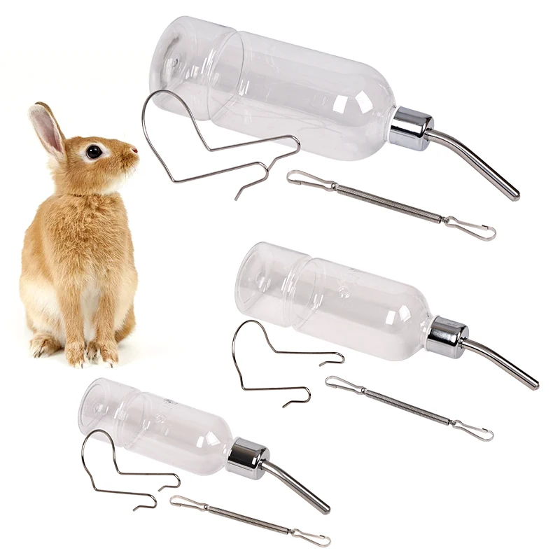 Rabbit Plastic Water Feeder Bottle Hanging Auto Dispenser Drinker Hamster Small Pets Drinking Stainless Steel Head Pipe Fountain