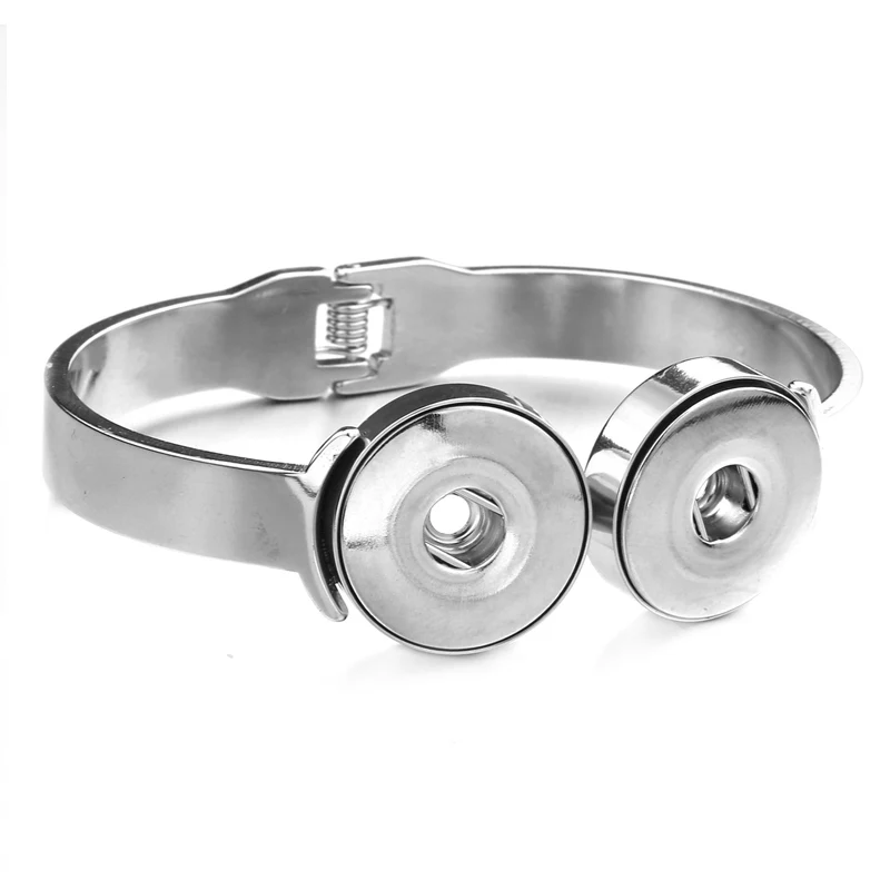New Stainless Steel Wide Hollow Bracelet Front buckle style Fashion Cuff metal bangle fit 18mm snap buttons DIY jewelry