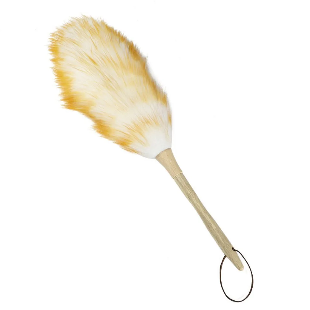 Yellow Long Wooden Handle Static Wool Duster Wood, Wool, Plastic, Fiber Pole length 22cm Anti-shed Fluffy Feather Dust Cleaner view 5