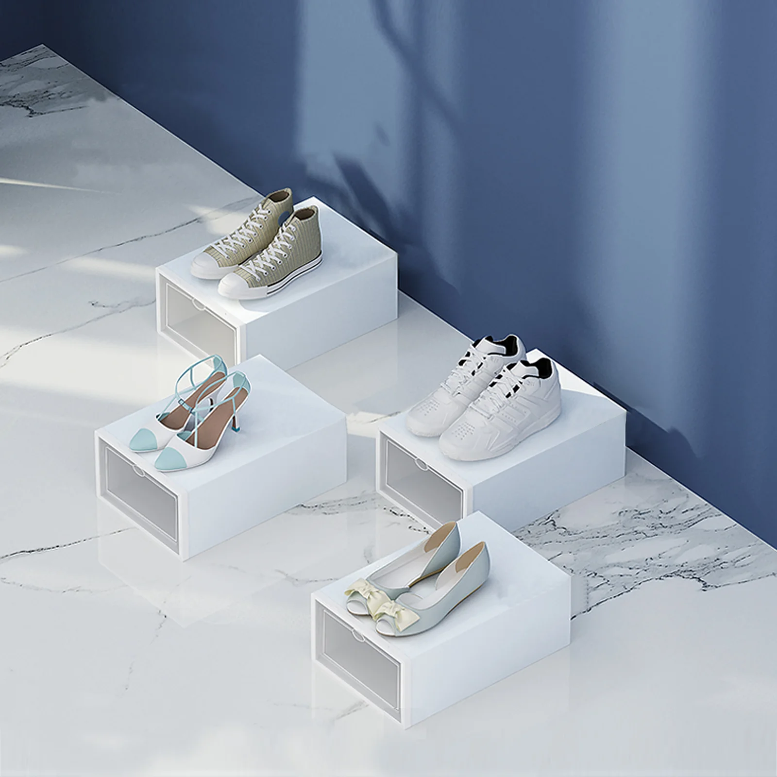 

6Pcs Plastic Shoes Storage Box Transparent Stackable Shoe Organizer Dustproof Shoe Case for Home Store Hotel Simple Shoes Case