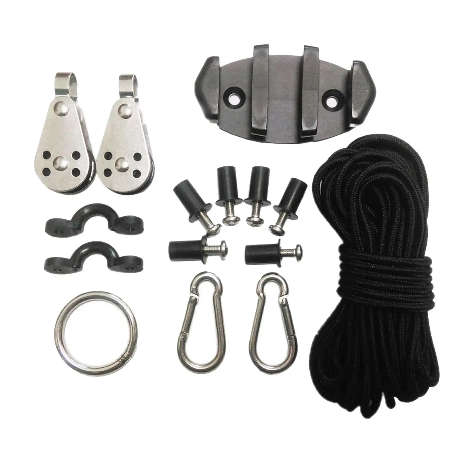 Kayak Canoes Anchor Trolley Kit System w/Pulleys Pad Eye Cleats Ring