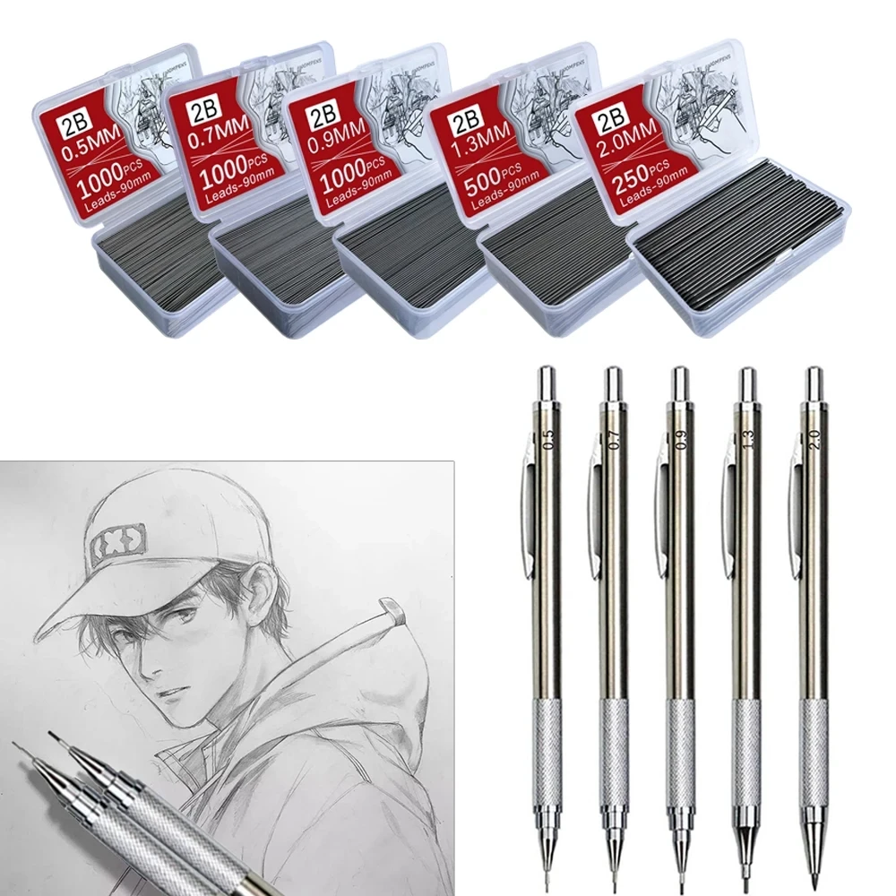 1000 Stück Druckbleistift-Minenkern 0,5 0,7 0,9 1,3 2,0 mm große Kapazität austauschbare Bleistiftminen für Studenten, erschwingliche Geschenkbox – Detail 3