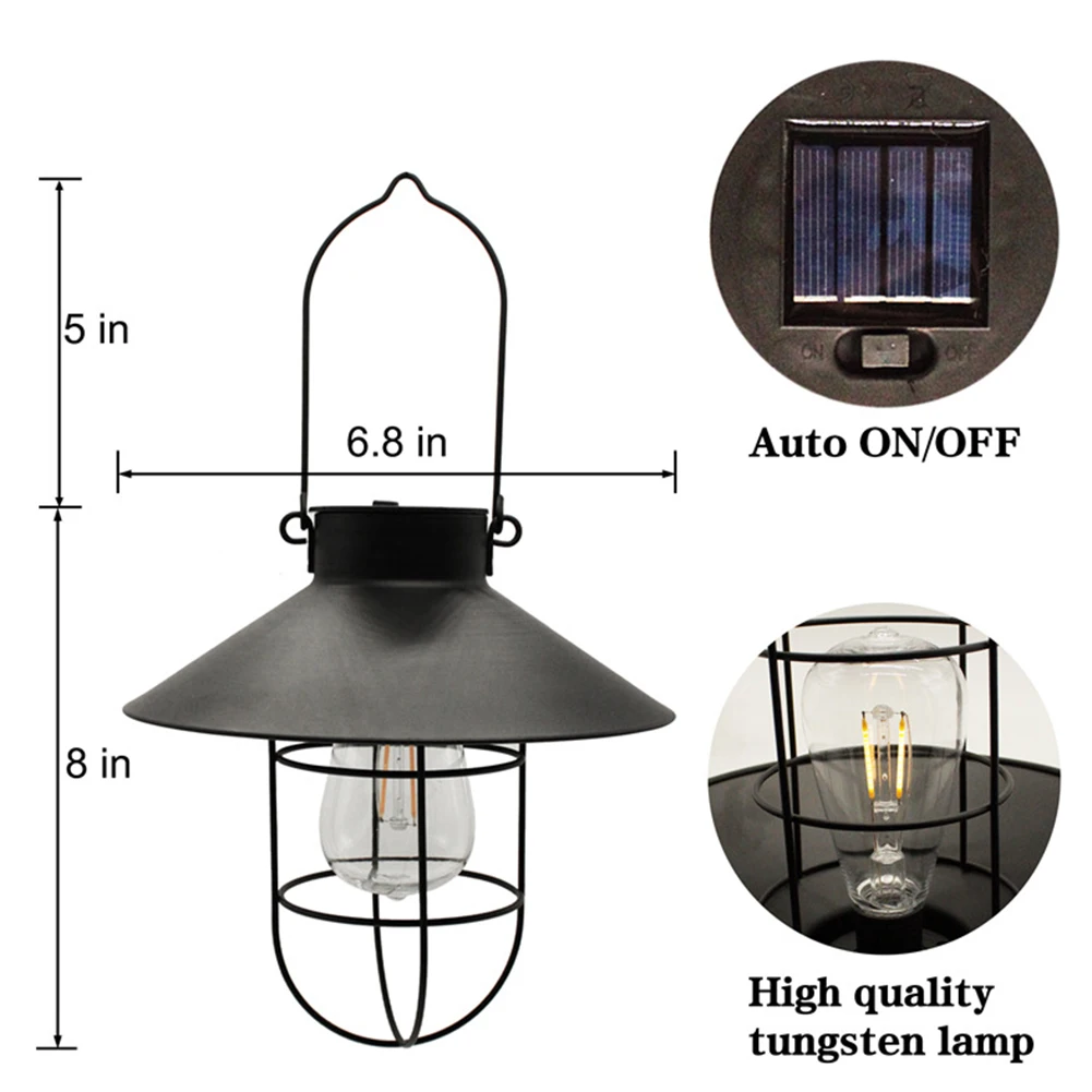 Solar Lantern Lamp Outdoor Waterproof Hanging Lamp Vintage Metal Solar Lights For Garden Yard Patio Xmas Party Decor Lighting