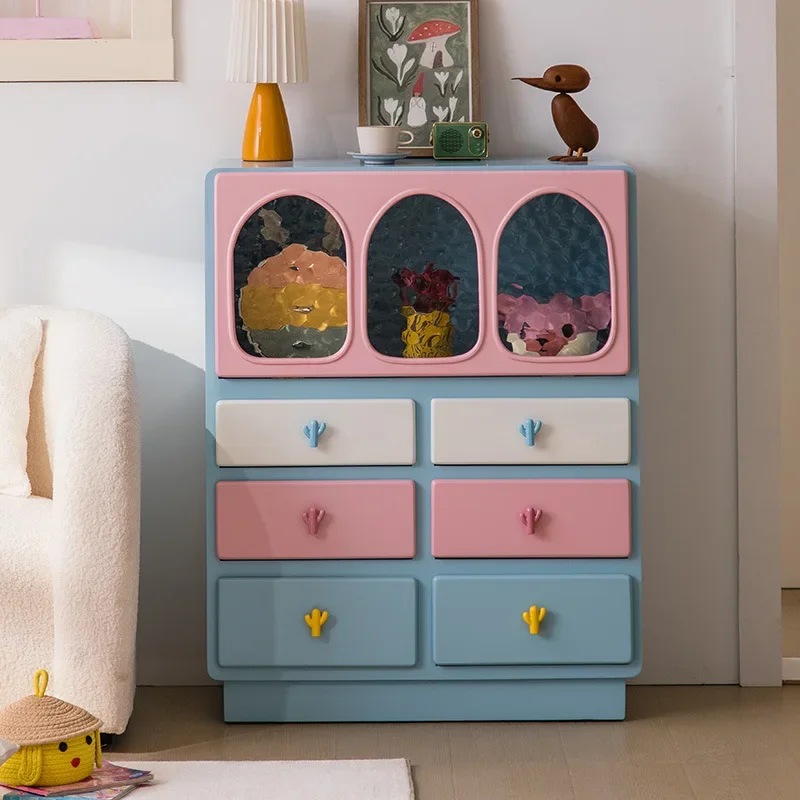 living room, simple solid wood storage cabinets, figure display cabinets, colorful entryways, decorative cabinets