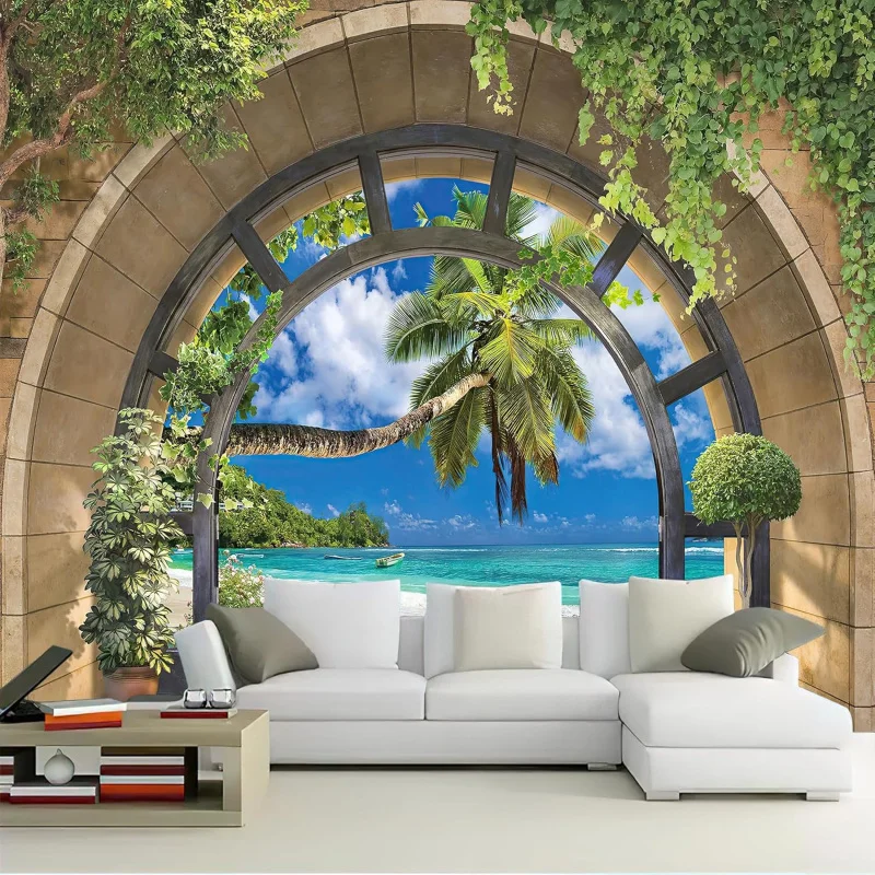 Beach Decorative Tapestry Ocean Sea Tropical Islands Palm Tree Landscapes Summer Tropical Scenery Outside Window