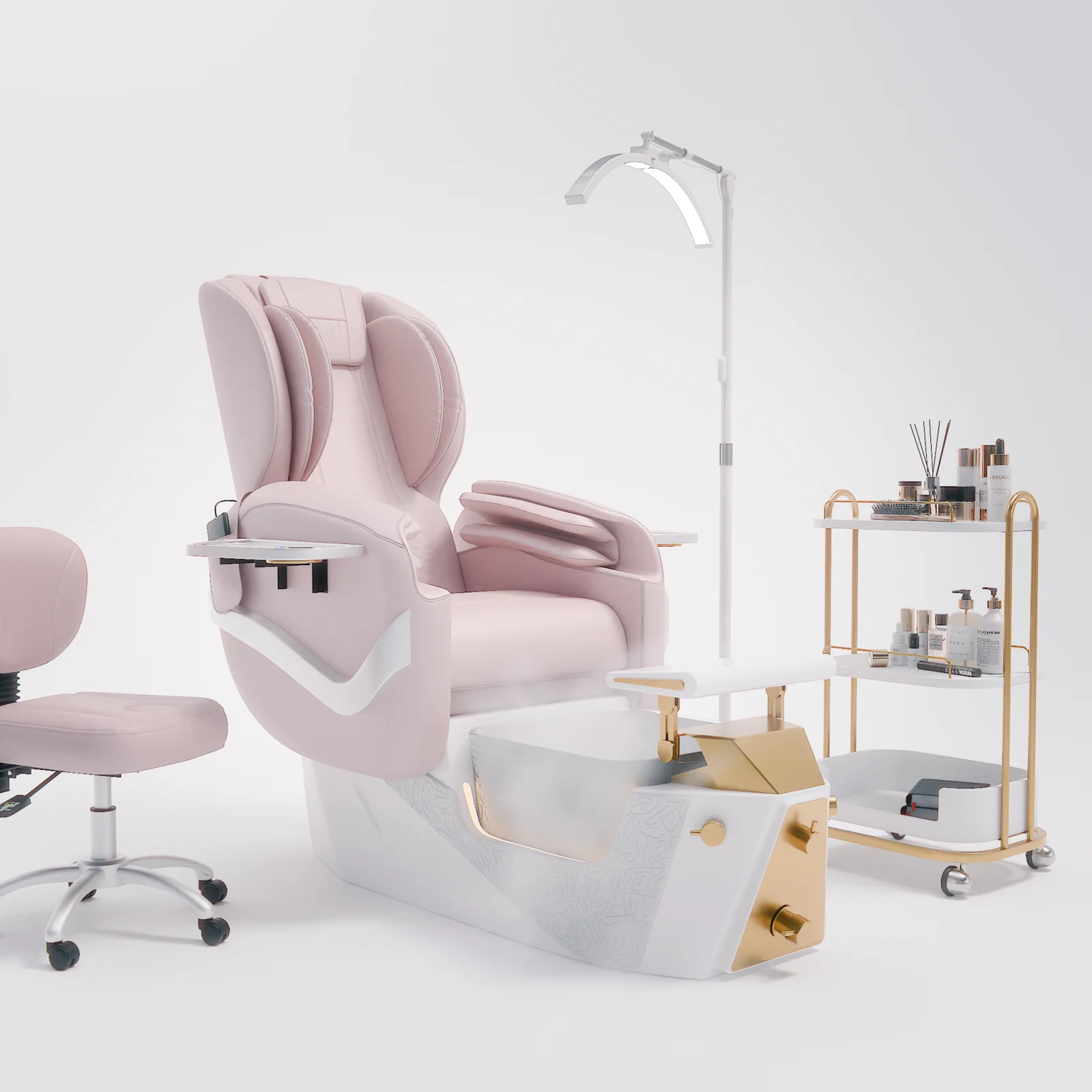 Electric Reclining Pedicure Spa Chair with LED Light Foot Tub Back Massage PU Leather Salon Foot Bath Sofa for Nail Beauty Salon