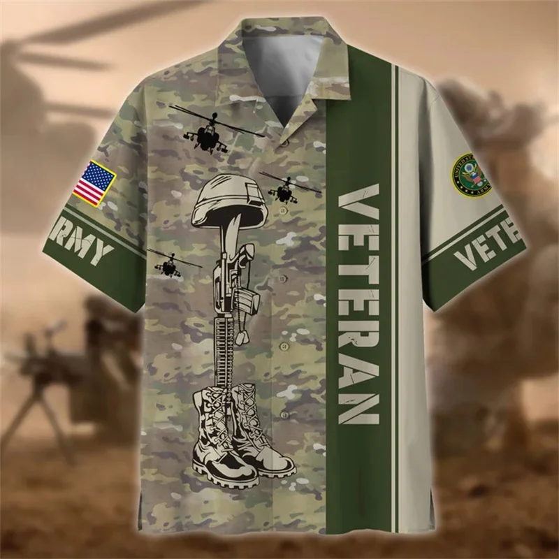 3D United States Soldier Veterans Armys estampa camisas curtas para mulheres, Harajuku Y2k roupas havaianas, moda infantil, novo, verão