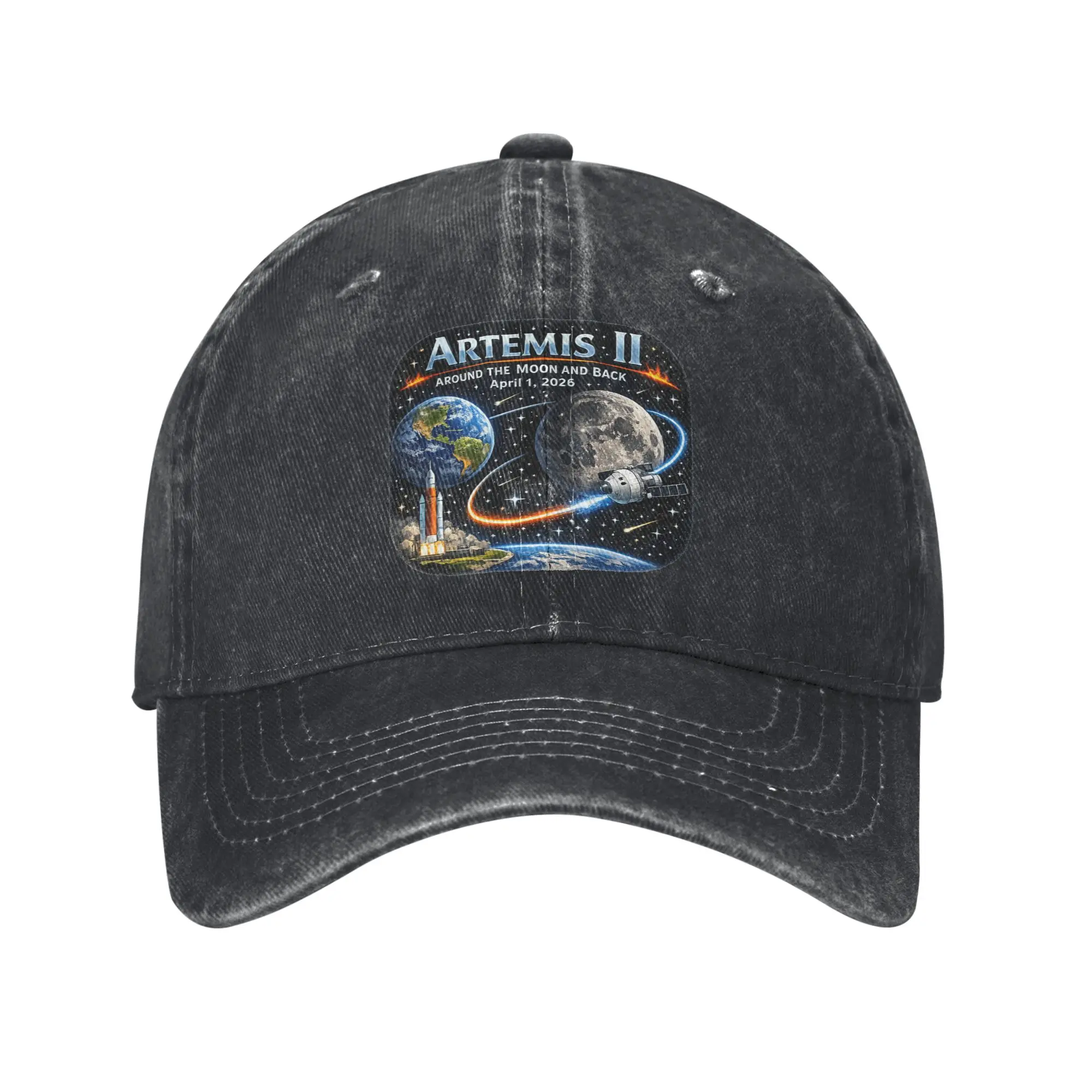 Artemis II Journey Around the Moon 2026 Men Women Baseball Caps  Distressed Denim Washed Hat Vintage Outdoor Soft Snapback Hat