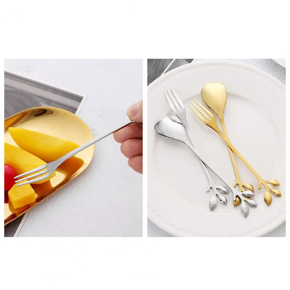 Stainless Steel Dessert Fork Spoon Afternoon Tea Utensils Rust-resistant Stainless Steel Flatware Set with Long Handles for Home
