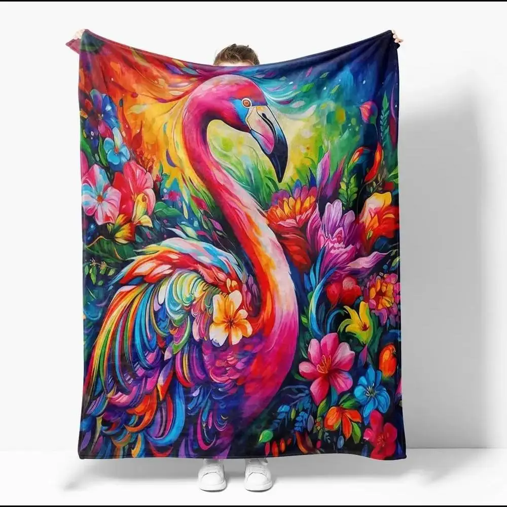 

Флисовое одеяло с изображением птиц-фламинго, тропические розовые фламинго, пальмовые листья, цветы, легкое ультрамягкое одеяло для дивана, кровати