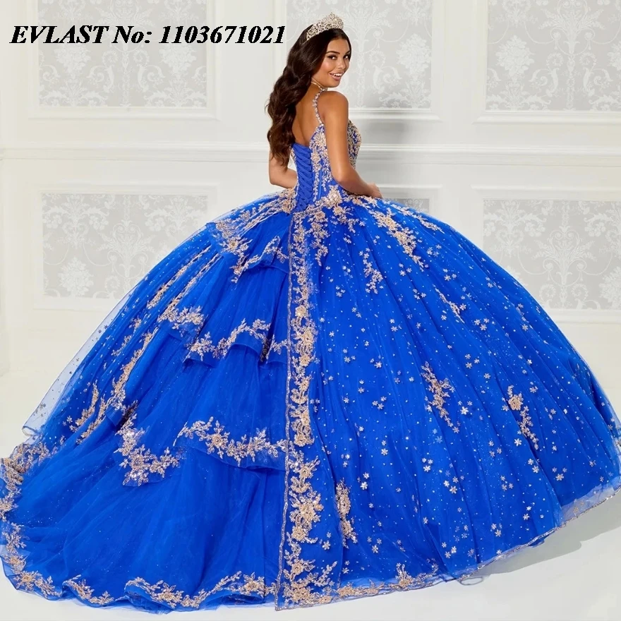 EVLAST Meksiko Lavender Quinceanera Gaun gaun bola renda Applique manik-manik kristal dengan jubah manis 16 Vestido De 15 Anos SQ258