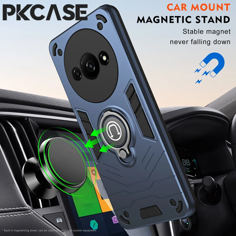 

PKCASE Car Magnetic Ring Stand Case For Redmi A3 2024 A2 A1 Note 13 Pro Plus 5G Shockproof Cover For Xiaomi POCO C61 C55 C51 C50