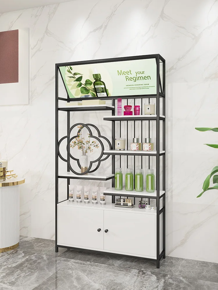 Beauty salon products lighted display cabinet shelf nail shop light luxury cosmetics display shelf