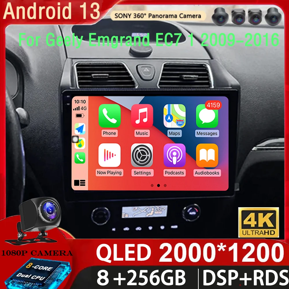 Android 13 For Geely Emgrand EC7 1 2009-2016 2K QLED Stereo Car Radio Multimedia Video Player GPS AI Voice CarPlay Head Unit 4G