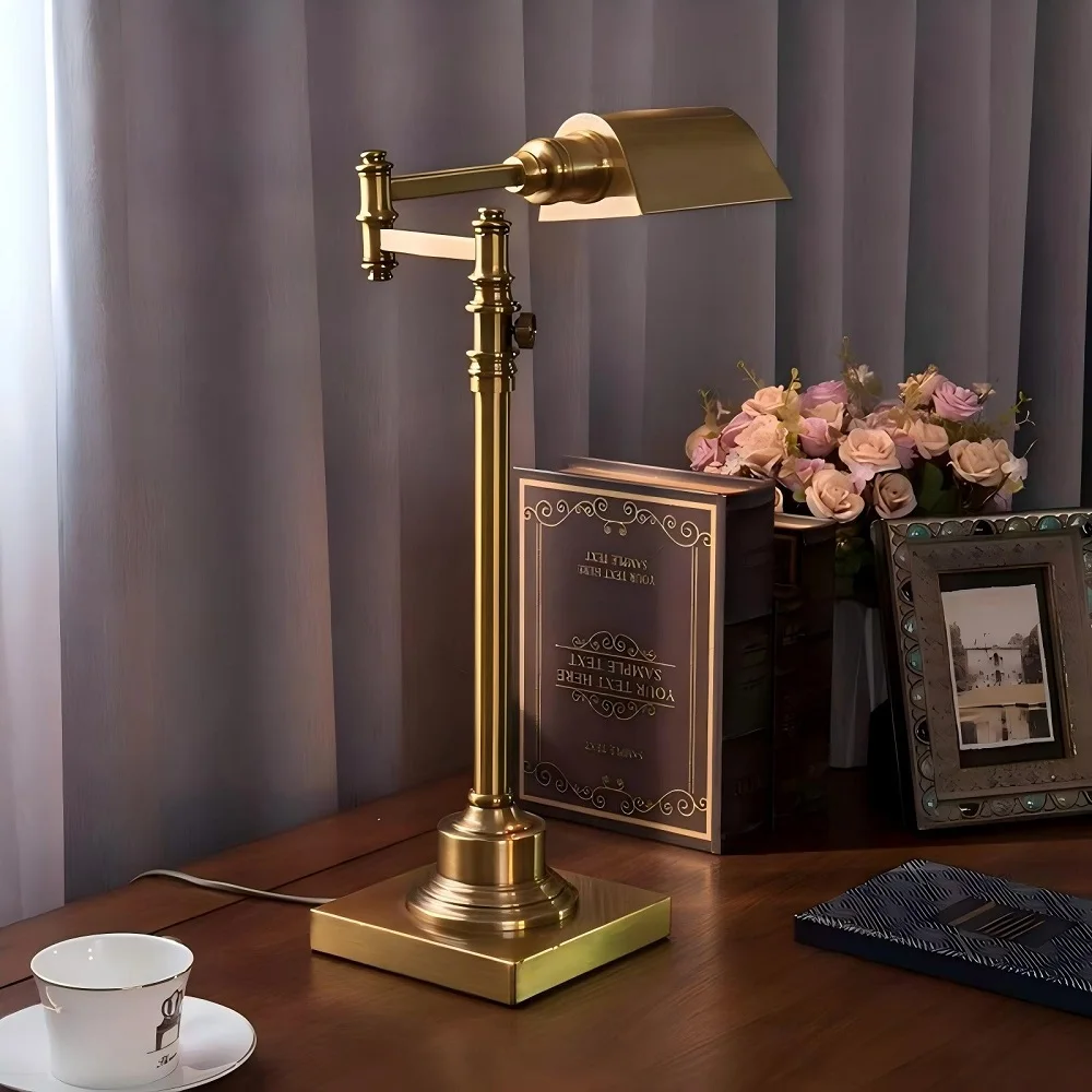 European Style Retro Style Copper Desk Lamp, for Study Room, Work Lamp, Long  Arm Eye - Protection, Bedroom  Bedside Table Lamp
