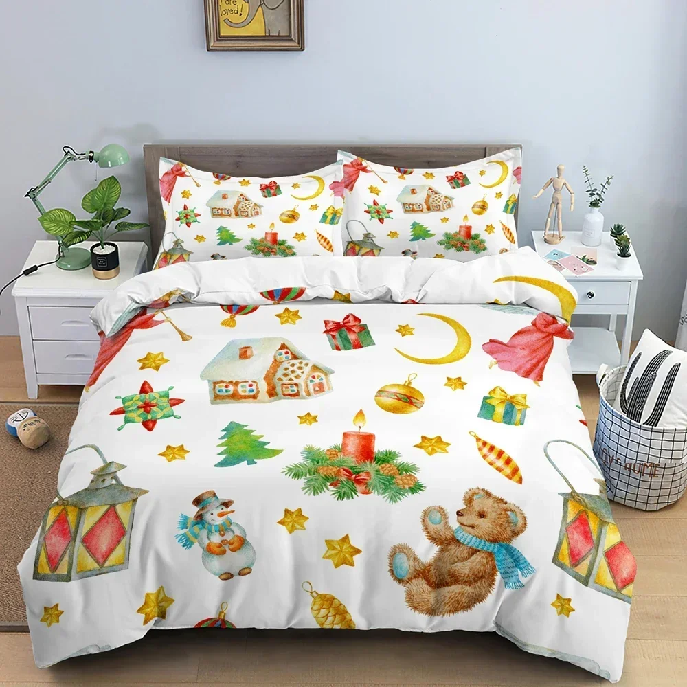 Merry Christmas Bedding Set Santa Claus Print Duvet Cover Case Xmas Bed Decor King Size  Present for Women Men Kids